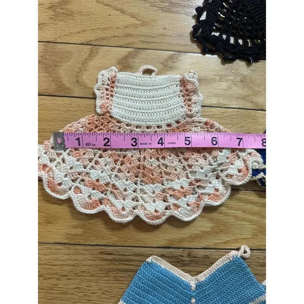 VTG Hand Crocheted Trivet Set Cottagecore Farmhouse Kitchen Decor Shabby Chic